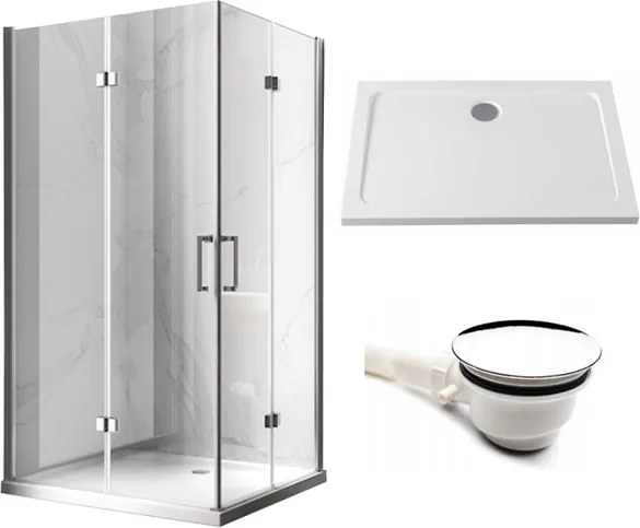 BPS-koupelny Obdĺžnikový sprchovací kút HYD-OK13A 100x90 chróm/transparent + vanička HYD-OSV-ST04A biela