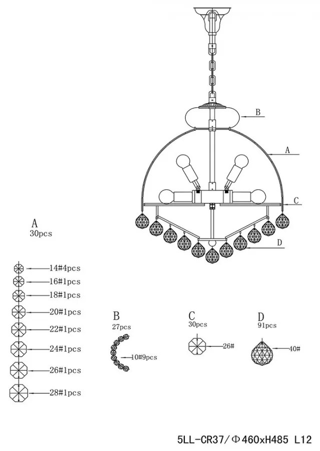 Dizajn zlatý krištáľový luster Ø48*55