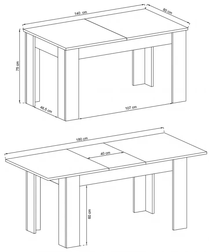Jedálenský rozkladací stôl Sky II 140/180 cm dub Riviéra