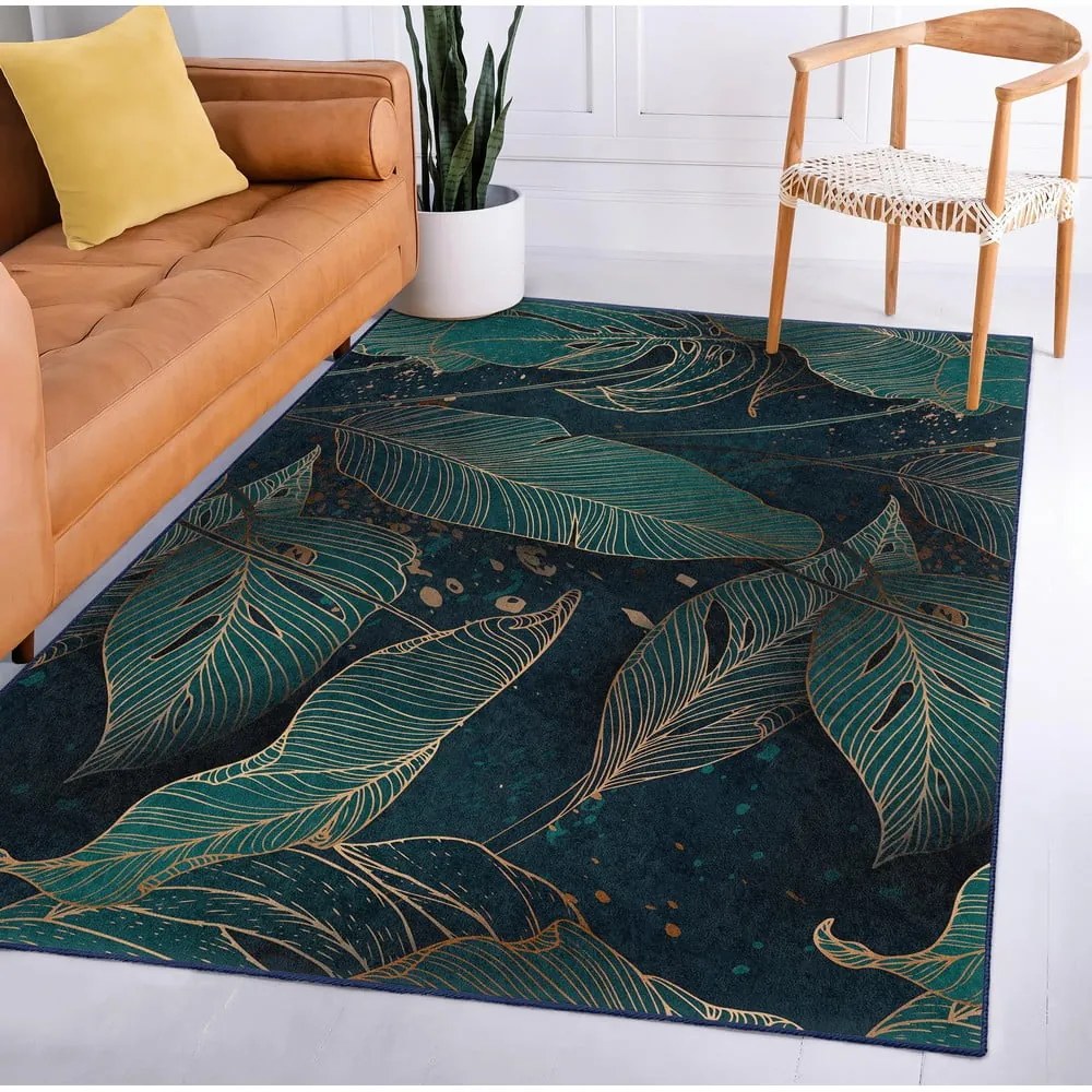 Prateľný behúň v petrolejovej farbe 80x200 cm Midnight Jungle – Mila Home