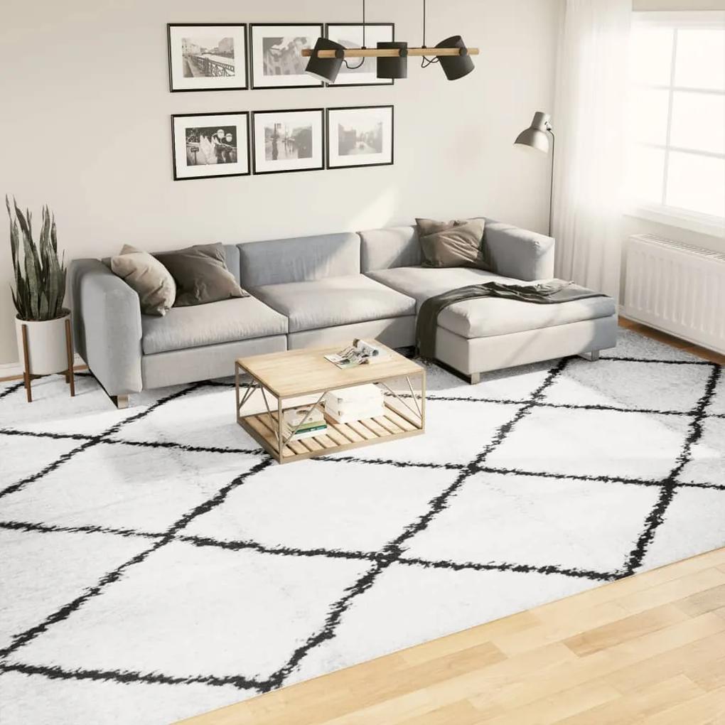 Chlpatý koberec vysoký vlas moderný krémovo-čierny 300x400 cm 375374