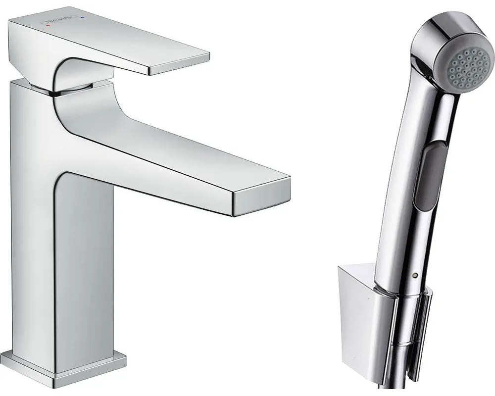 HANSGROHE Metropol páková umývadlová batéria s bidetovou sprškou a sprchovou hadicou 160 cm, s odtokovou súpravou Push-Open, plná páka, výška výtoku 117 mm, chróm, 32522000