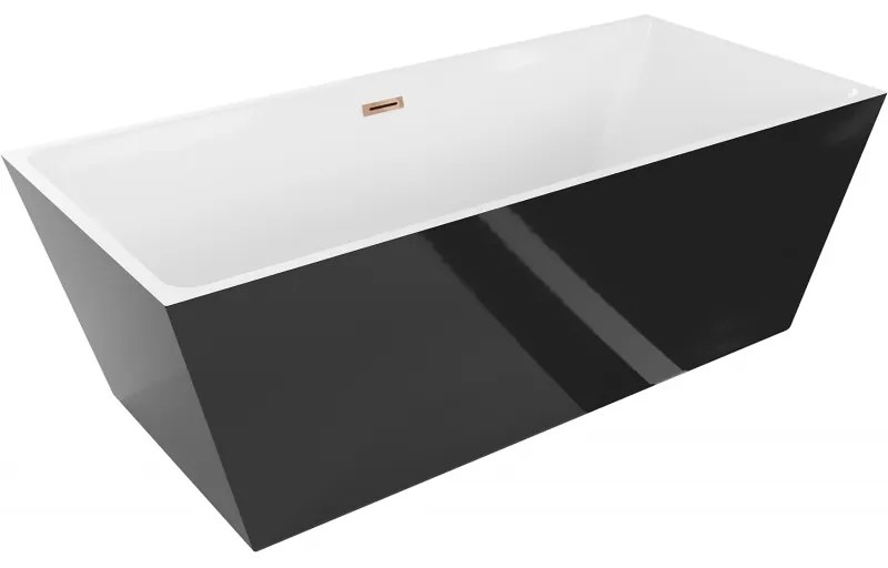 Mexen Lita, voľne stojaca vaňa 170 x 75 cm, biela-čierna, ružové zlato prepad, 52121707575-60