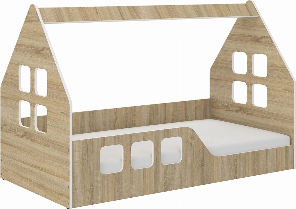Wooden Toys Detská posteľ Nízky DOMČEK SONOMA 160x80 Montessori (vľavo)