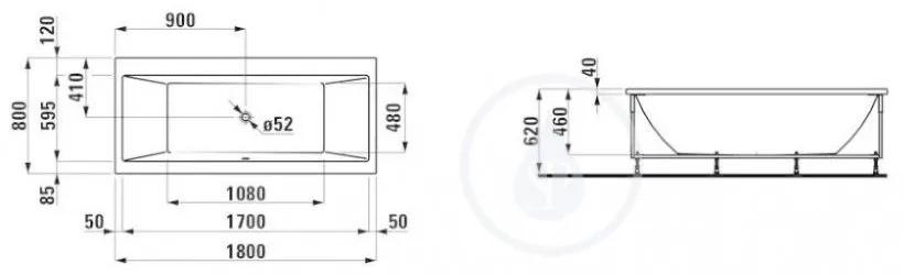 LAUFEN Pro Vaňa s konštrukciou a čelným panelom ľavým, 1800 mm x 800 mm, biela H2329550000001
