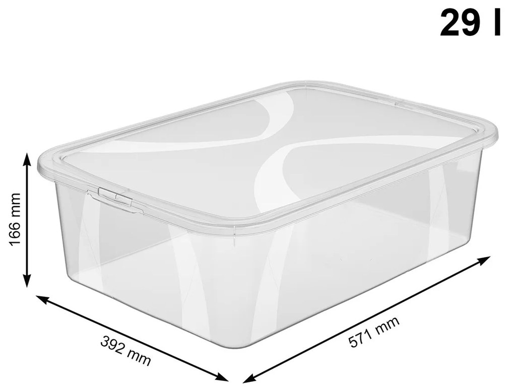 Sada 4 kusov úložných boxov s vekom, Rotho LONA, 58x39x17 (29l) SADA