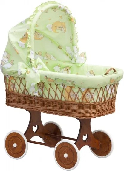 Proutěný košík na miminko s boudičkou Mráček - zelená