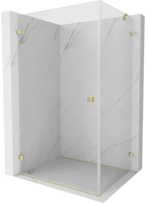 Mexen Lunar-B, výklopný sprchový kút ľavý 90 x 80 cm, 8mm číre sklo, zlatý kartáčovaný - 832-090-080-55-00-L