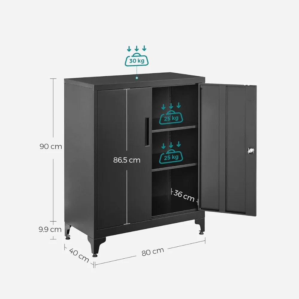 SongmicsHome Viacúčelová kovová skrinka RAVEN, 40x80x90cm, čierna