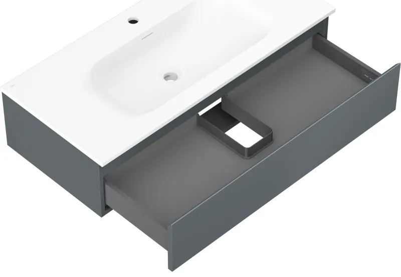 Mexen Orio, kúpeľňová skrinka 100 cm s umývadlom Vela, 1 zásuvka, grafitová matná/biela matná, 91A10-10023-1-BF66-W23M01