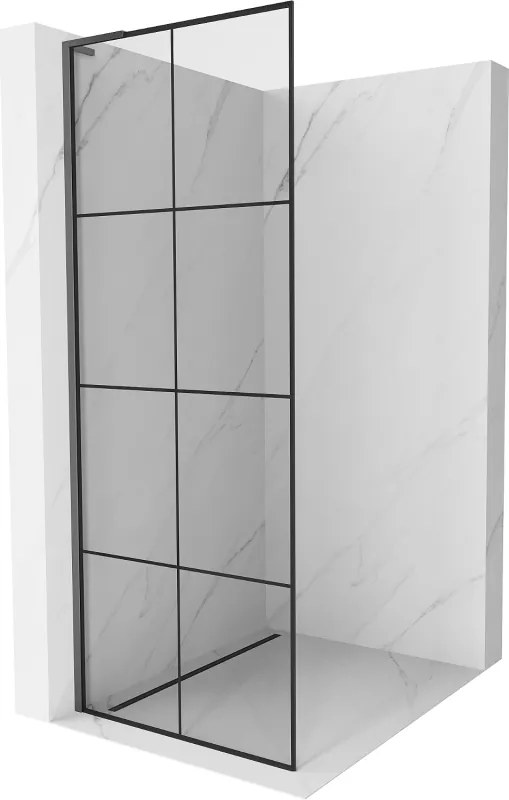Mexen Kioto L, sprchová zástena Walk-In 80 x 200 cm, 8mm číre sklo čierny vzor, grafitový profil, 800-080-103-95-77