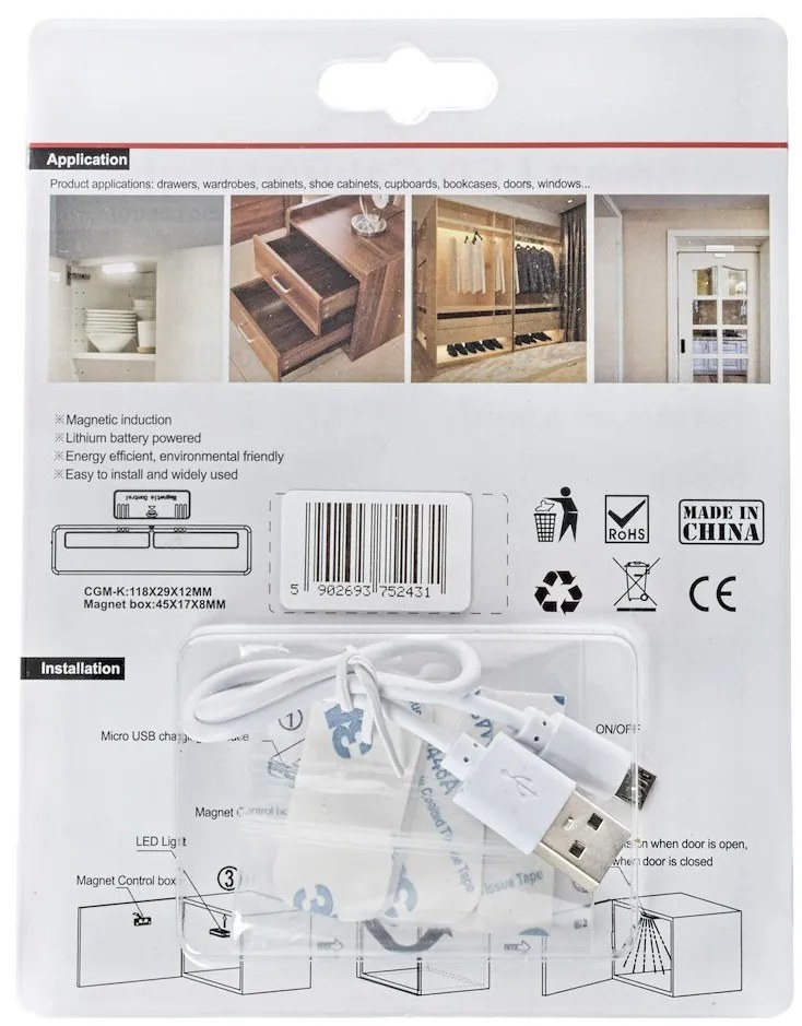 LED svietidlo, 2x LED 0,8w, 4000k, w, magnetický senzor, sada 2ks