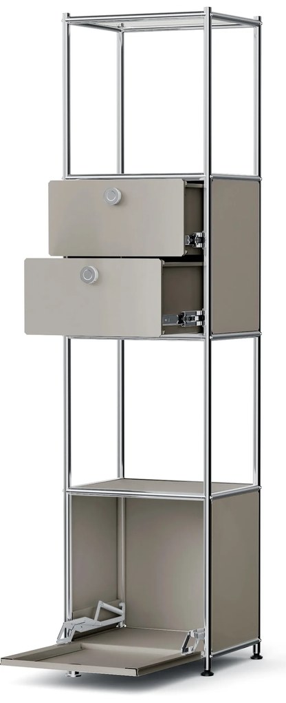 Kovový regál »CN3 Slim Line« s 2 pohyblivými zásuvkami a 1 pohyblivými výklopnými dvierkami, svetlosivý