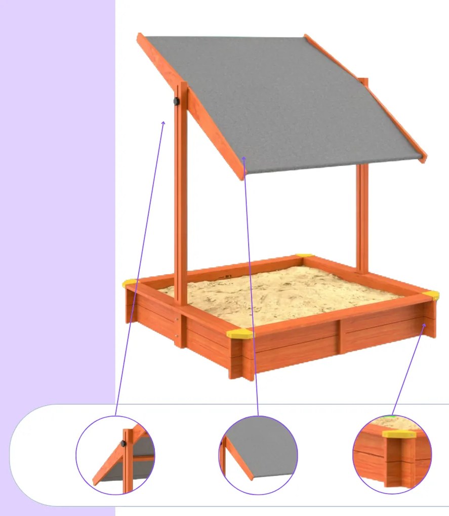 Pieskovisko so strieškou Sami, smrekové drevo, 120x120x120cm Spielwerk
