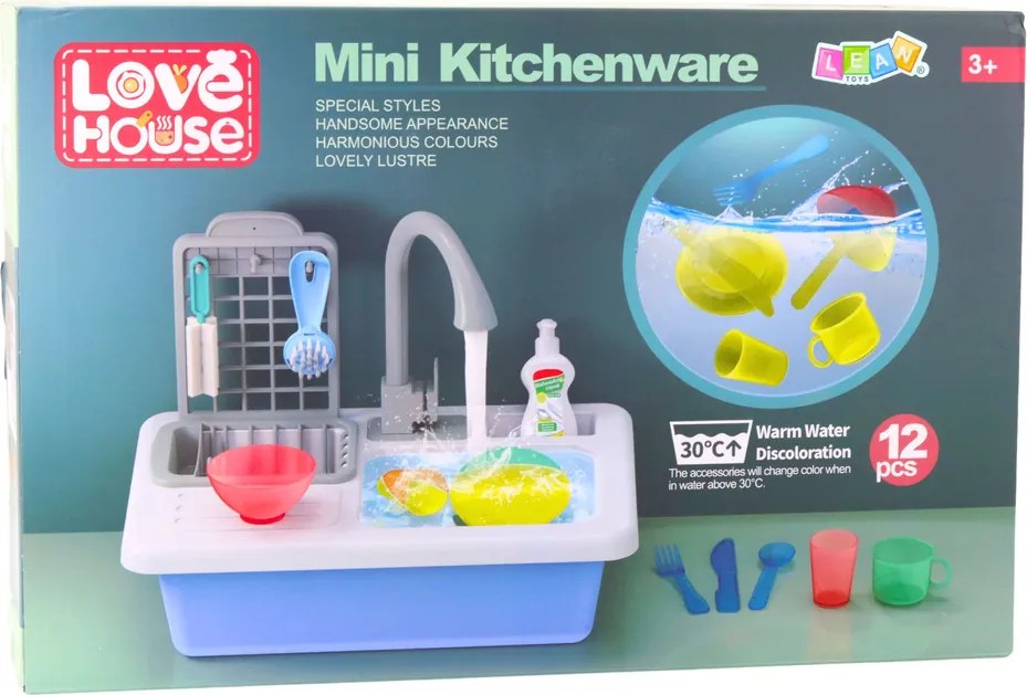 LEAN Toys Elektrický drez s cirkuláciou vody Zmena farby pod teplou vodou 12el.