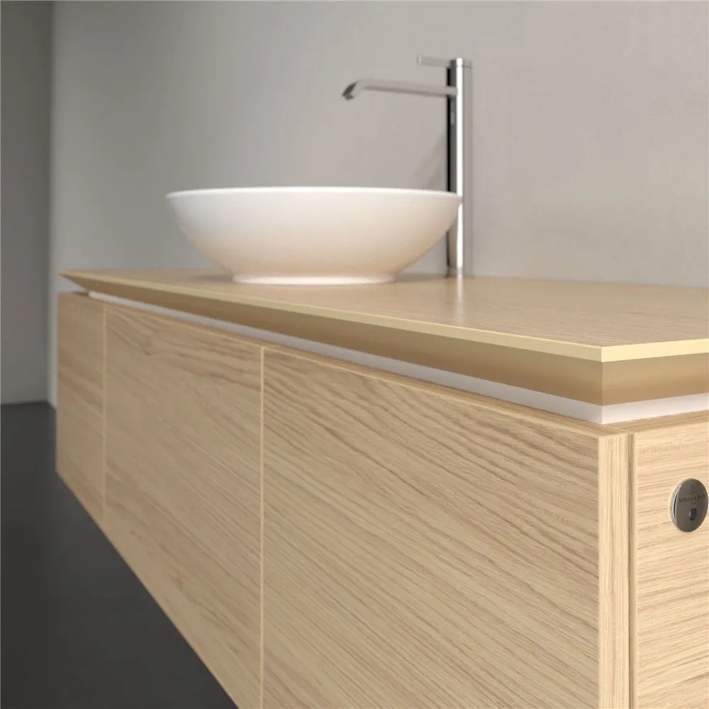 VILLEROY &amp; BOCH Legato závesná skrinka pod umývadlo na dosku (umývadlo v strede), 3 zásuvky, s LED osvetlením, 1400 x 500 x 380 mm, Nordic Oak, B585L0VJ