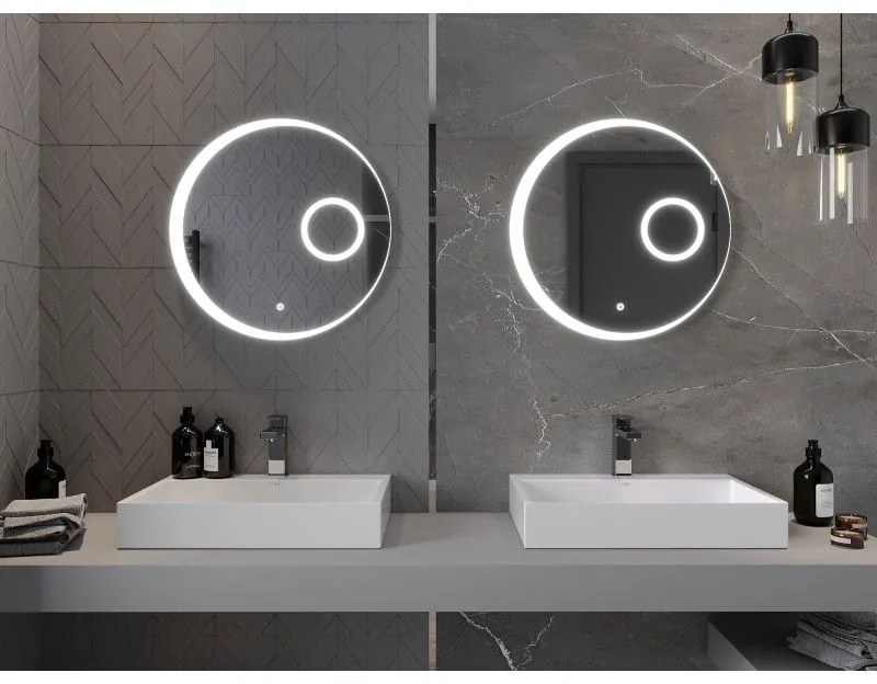 Mexen Ella, LED kúpeľňové zrkadlo s podsvietením a kozmetickým zrkadielkom 60x60 cm, 6000K, ochrana proti zahmlievaniu, 9811-060-060-611-00