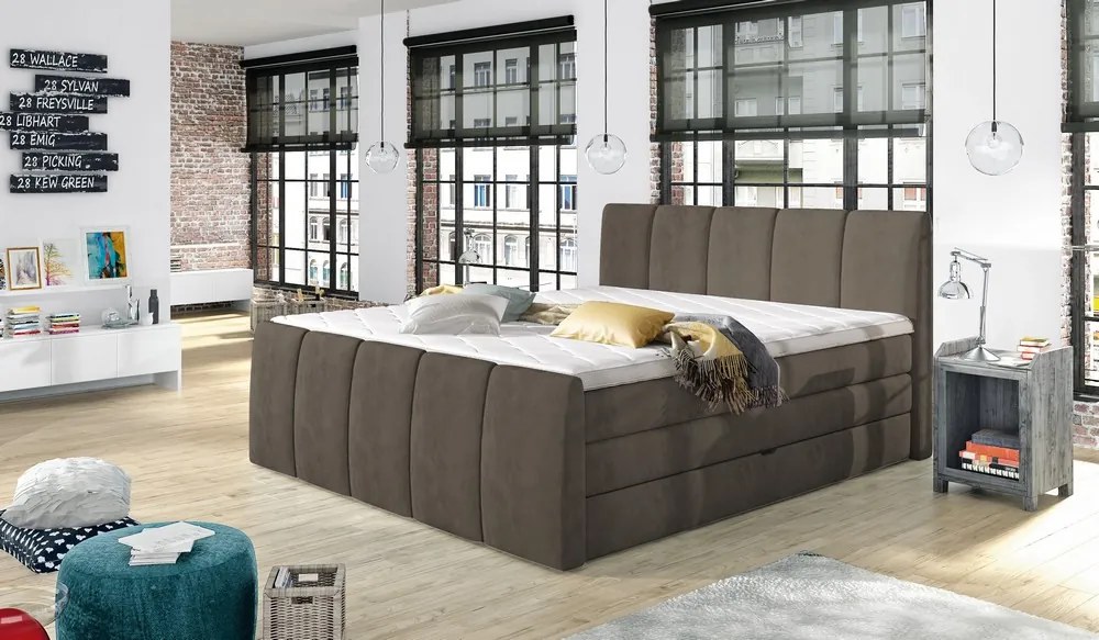 Posteľ boxspring Fresco 180x200 cm, svetlo hnedá látka