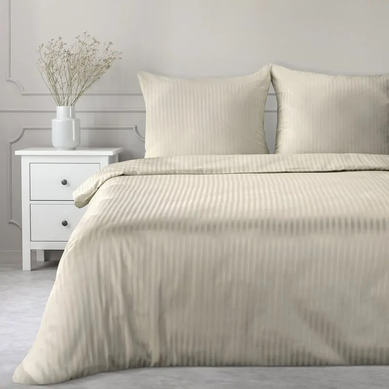 Dekorstudio Saténové posteľné obliečky VERA s jemnými prúžkami v béžovej farbe Rozmer posteľných obliečok: Šírka x Dĺžka: 140x200cm + 1ks 70x80 cm