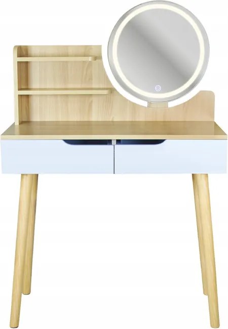 Toaletný stolík SCANDI 2 so zrkadlom a LED osvetlením naturálny / biely