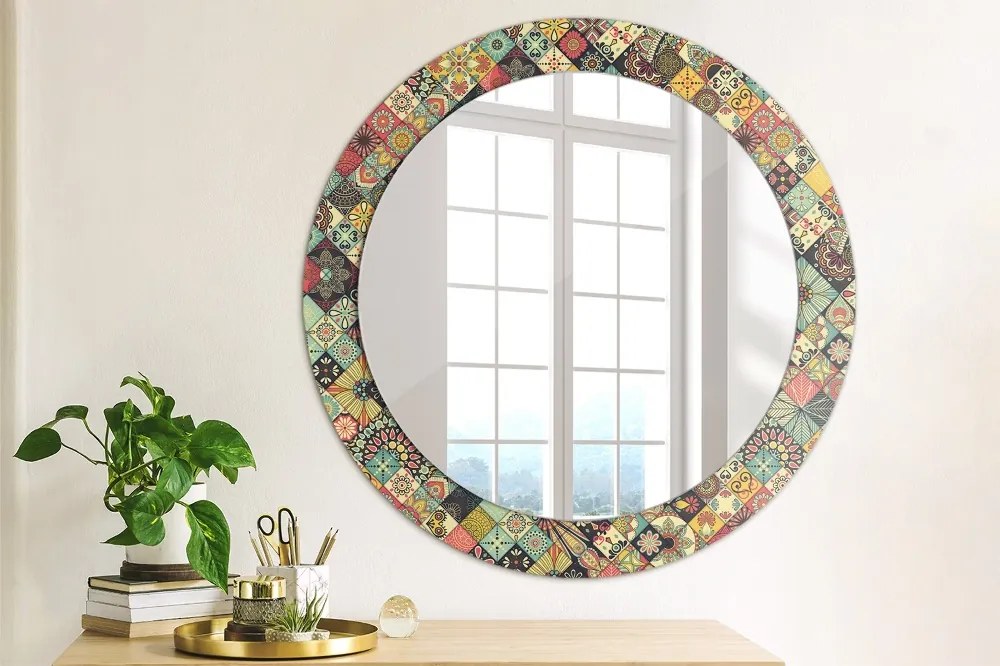 Okrúhle ozdobné zrkadlo Etnický kvetinový fi 70 cm