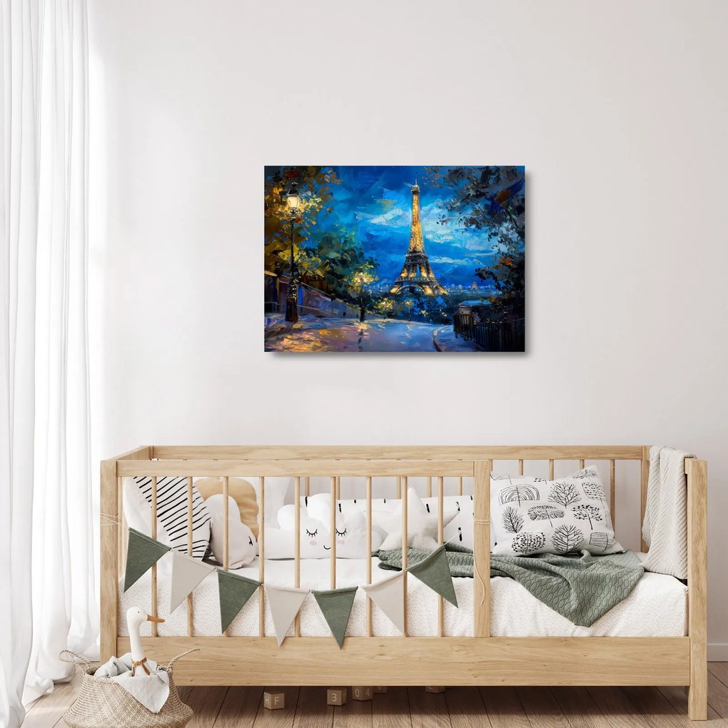 Sklenený obraz - Olejomaľba Eiffelovej veže (70x50 cm)
