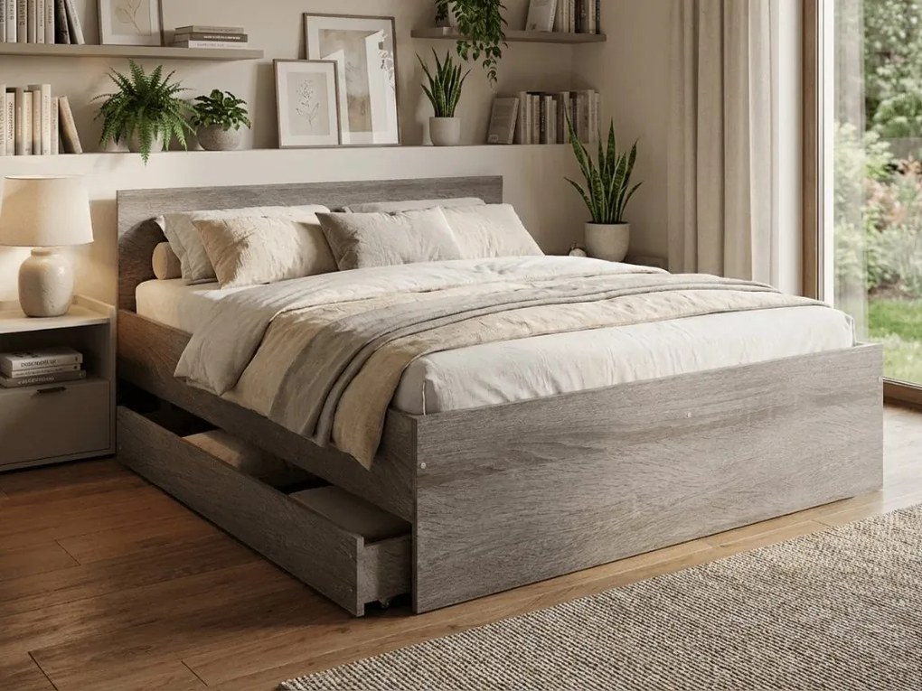 Posteľ ELISA 180 x 200 cm, dub lanýž Rošt: S lamelovým roštom, Matrac: Matrac Deluxe 10 cm