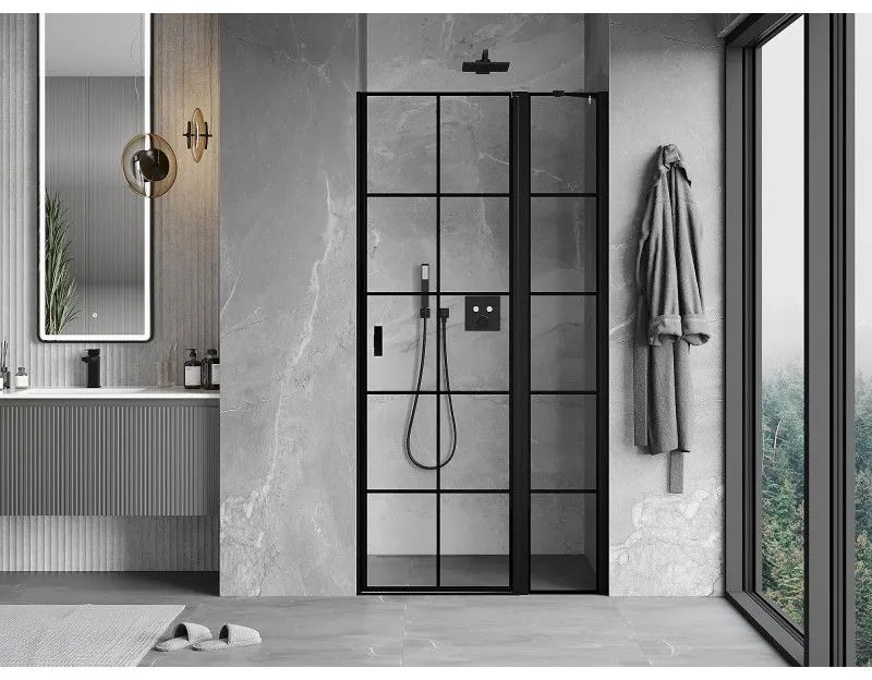 Mexen MIST, 1-krídlové sprchové dvere (1d+1s) 90x200 cm, 6mm číre sklo so vzorom mriežky, pravý, 8A4-090-000-70-77-P