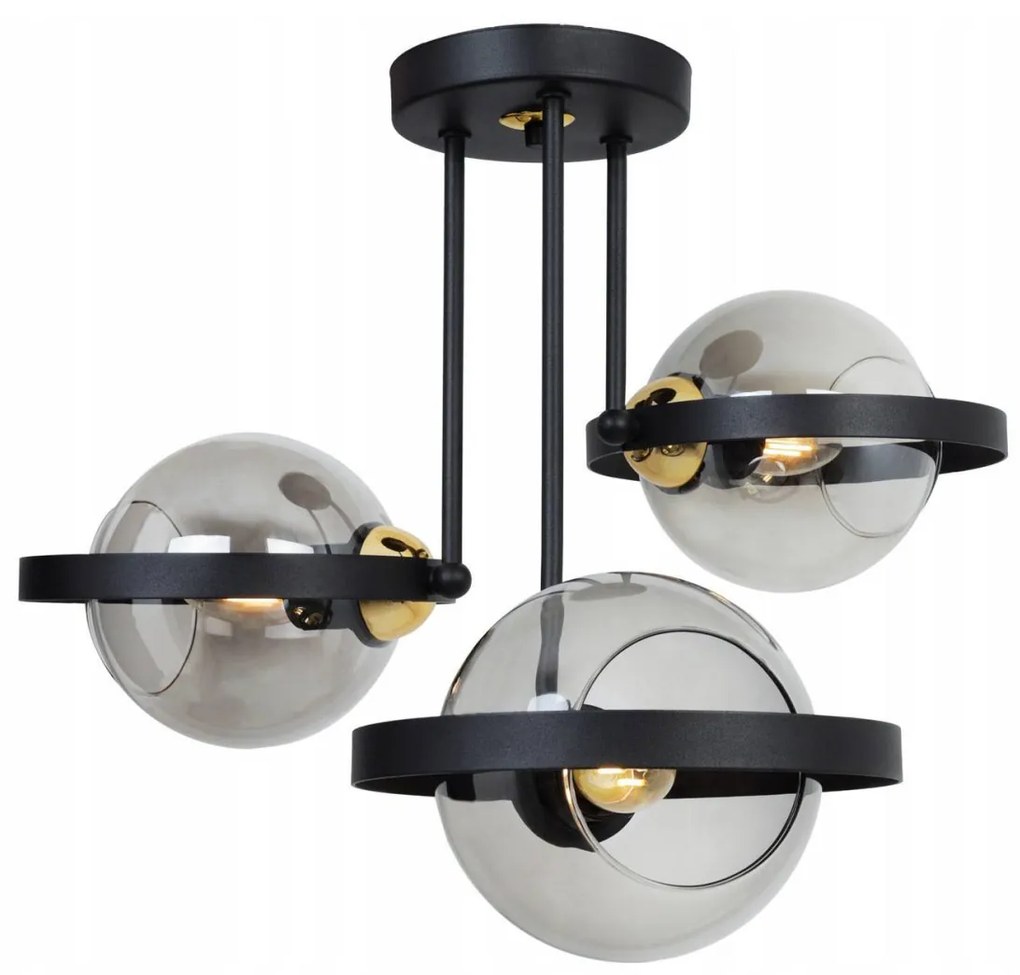 Stropné svietidlo Haga Ring, 3x grafitové sklenené tienidlo (výber z 3 farieb uchytenia)