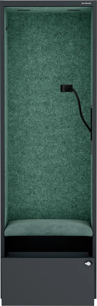 Akustická kabína SALLY MentalBox 600 mm – antracitový korpus, zelené sedadlo