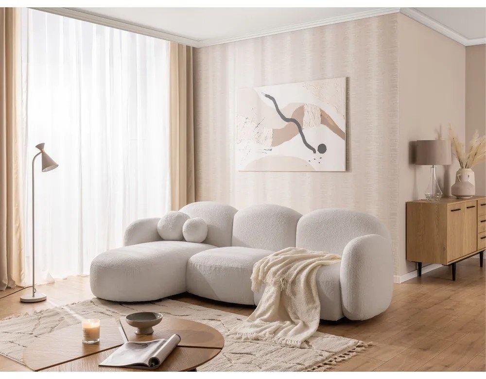 Krémová rohová pohovka z textílie buklé (ľavý roh/s leňoškou) Orbit – Ropez