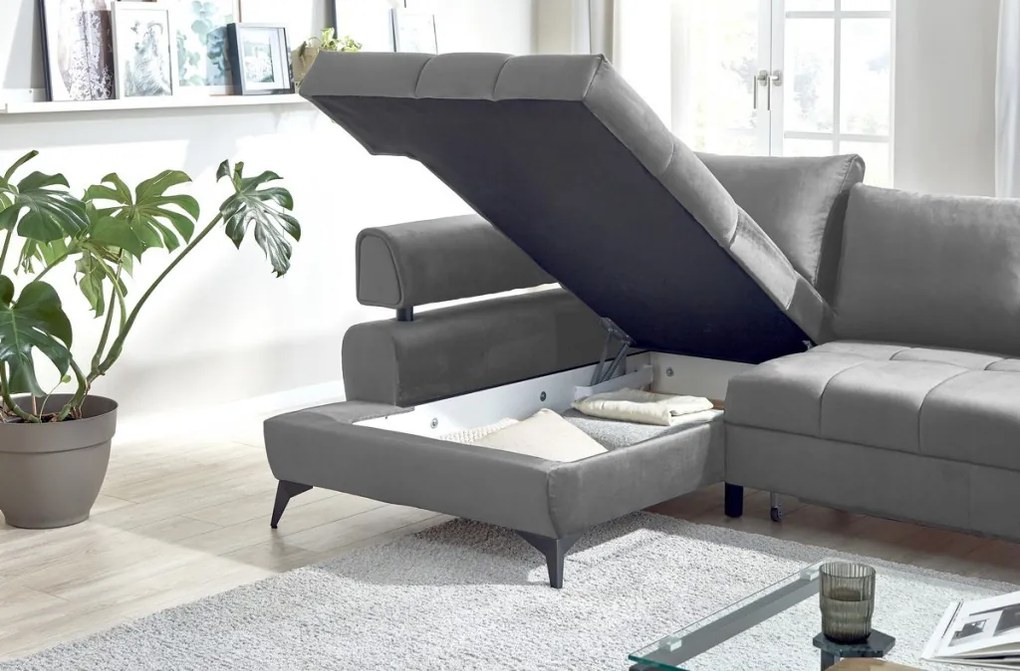 Rohová sedacia súprava Paris, stredne šedá látka, ľavý roh