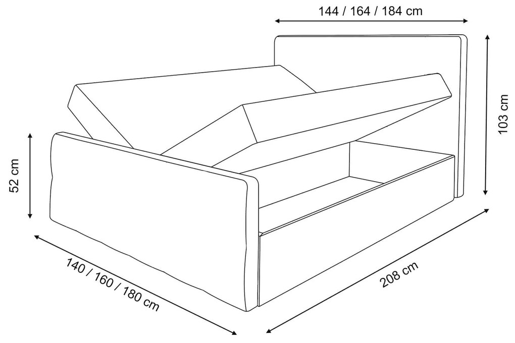 GR Čalúnená boxspring posteľ Top 6 s úložným priestorom - sivá Rozmer: 180x200