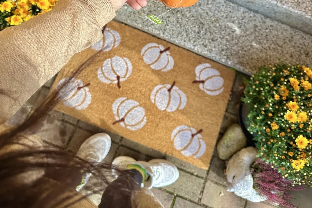 Hanse Home, DOPREDAJ: 45x75 cm Rohožka Halloween bílé dýně 105676 - na ven i na doma, 45x75, biela, chodba / predsieň