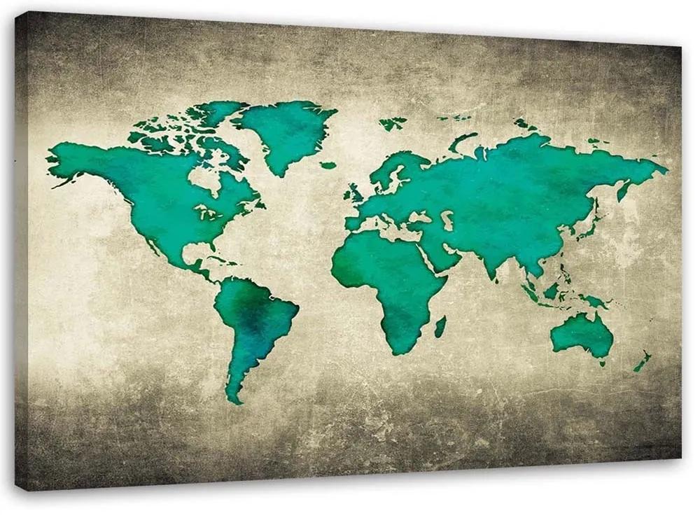 Obraz na plátně, Mapa světa zelená - 120x80 cm
