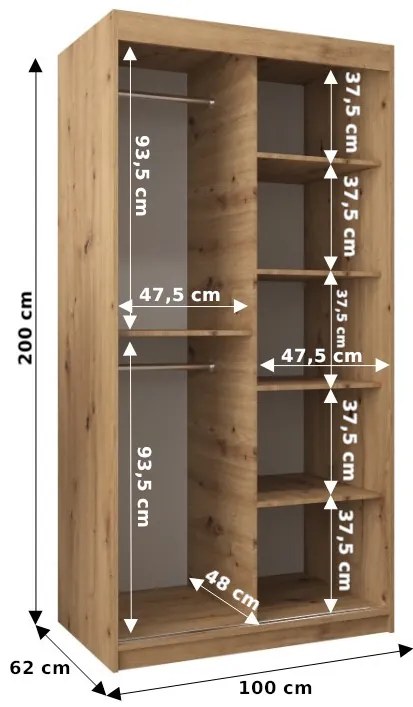 Šatníková skriňa 100 cm Verika 1 100 (čierna + dub sonoma). Vlastná spoľahlivá doprava až k Vám domov. 1063679