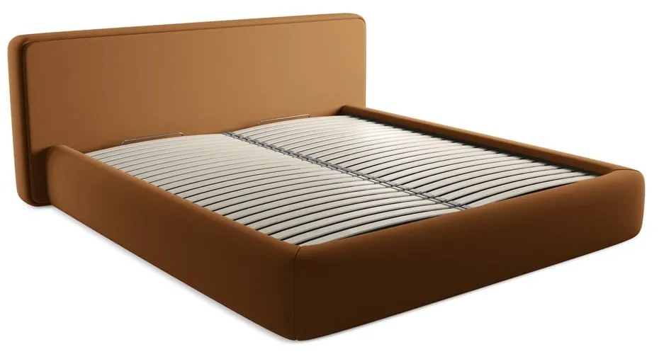 Čalúnená dvojlôžková posteľ v terakotovej farbe s úložným priestorom s roštom 180x200 cm Kiana – Makamii