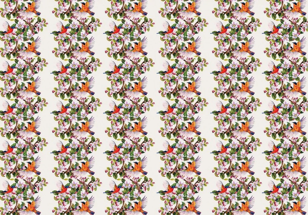 Fototapeta - Vtáky a kvety (254x184 cm)