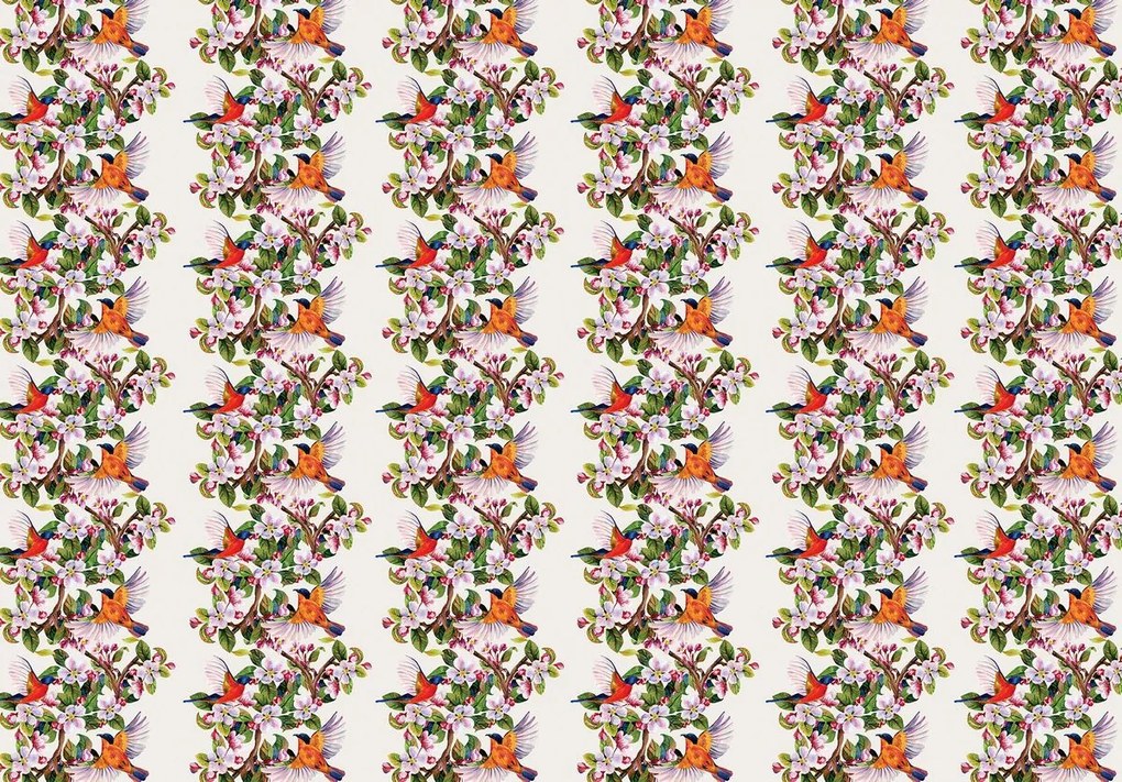 Fototapeta - Vtáky a kvety (152,5x104 cm)