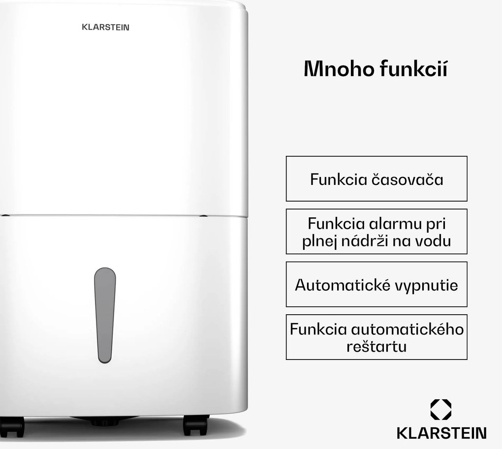 Klarstein DryFy 20L odvlhčovač, 20 l/deň, 22m², 230 m³/h, časovač, nádrž na vodu, mobilný