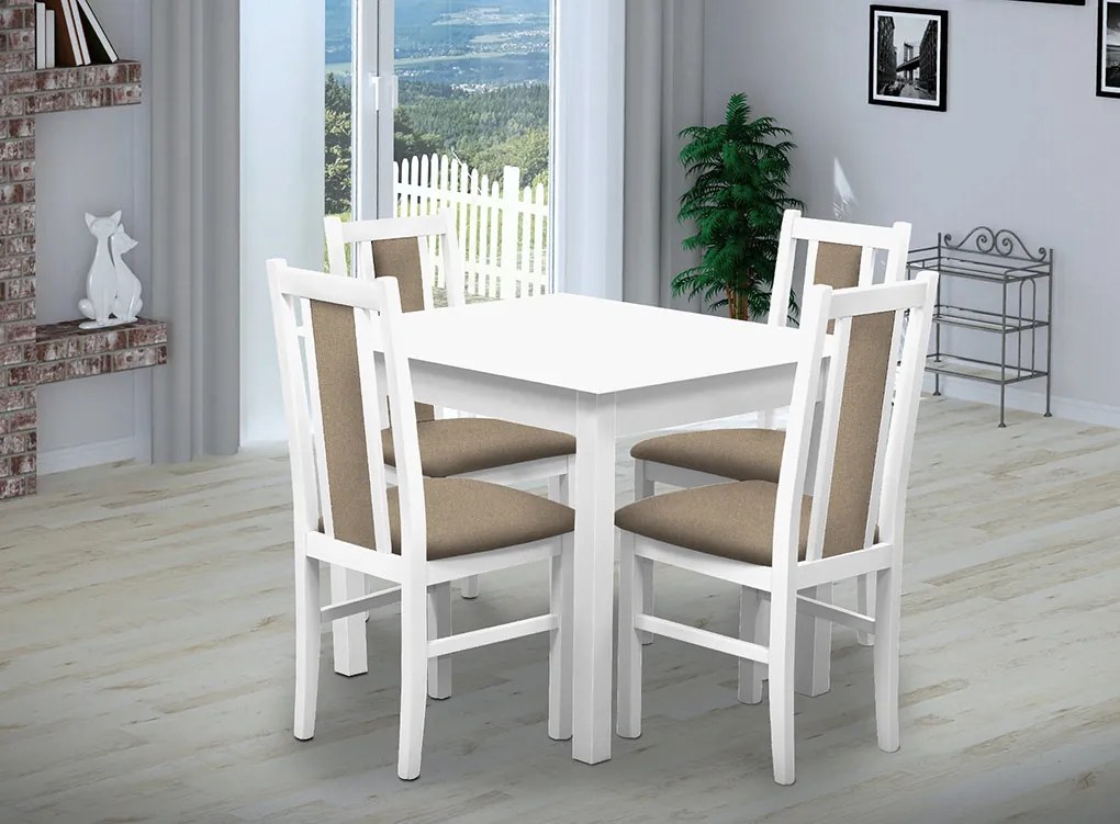 Nabytekmorava Jedálenský set Brooklyn pre 4 osoby, stôl 90x90 cm farba lamina: biela/dub sonoma, čalúnenie vo farbe: Kohútia stopa čiernobiela