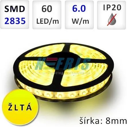 PremiumLED LED pásik 60x SMD2835 6W/m žltá IP20
