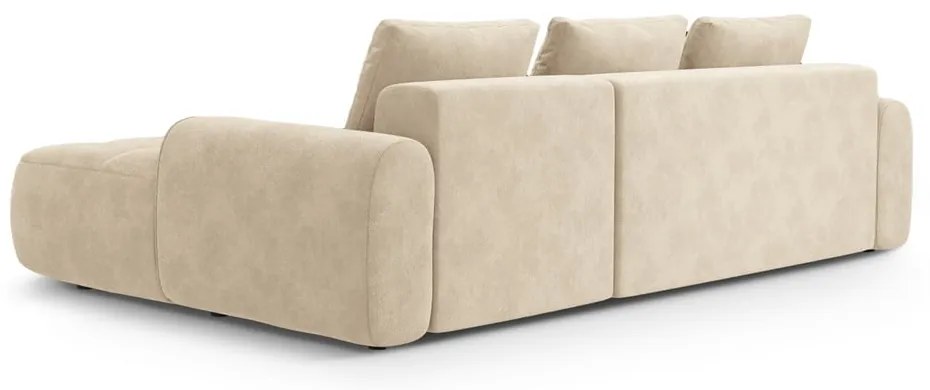 Béžová zamatová rozkladacia/s úložným priestorom rohová pohovka (pravý roh/s leňoškou) Linz – Cosmopolitan Design