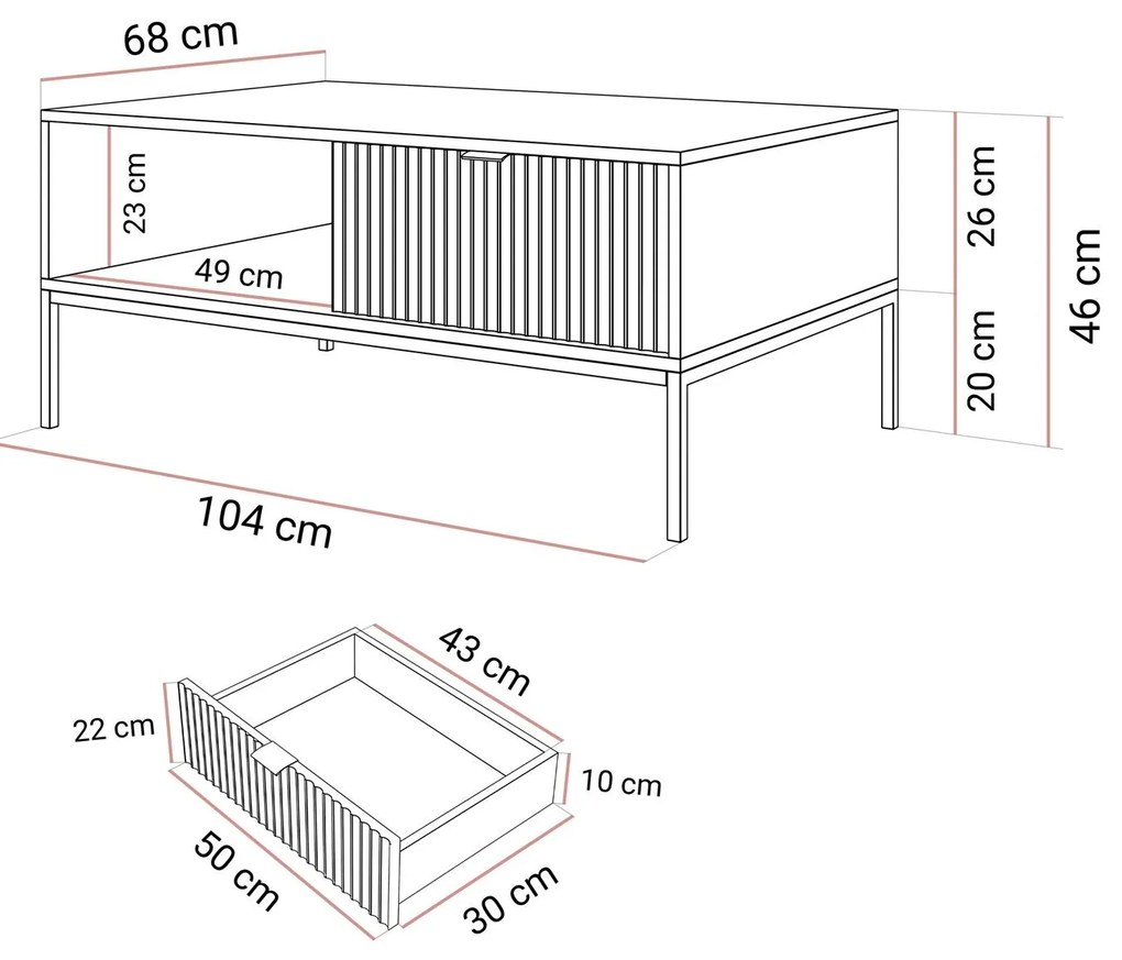 Konferenčný stolík CORA so šuflíkom čierna matná