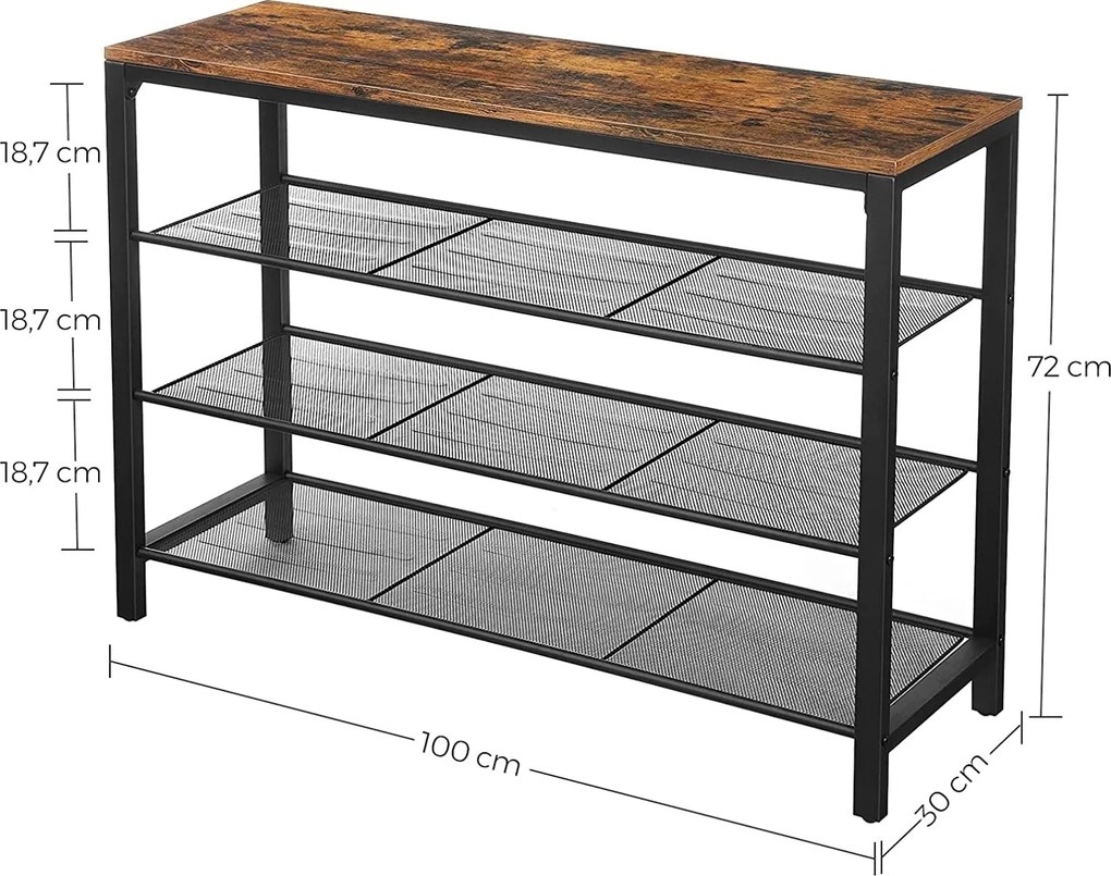 Botník, 4-úrovňový stojan pre obuv, rustikálny hnedý