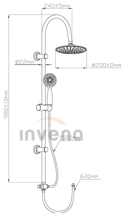 Invena Egina, sprchový stĺp so 4-funkčnou ručnou a hlavovou sprchou, chrómová, INV-AU-13-001-C