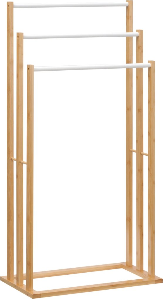 HOMCOM Voľne stojaci držiak na uteráky s 3 tyčami - Bambusový držiak na uteráky do kúpeľne, 48 x 25,8 x 94 cm | Aosom