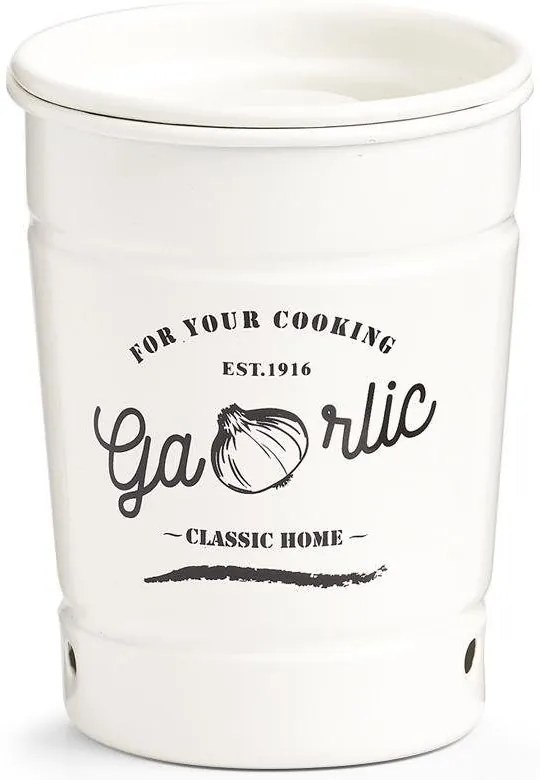 Zeller Present 2. akosť - Plechová dóza na cesnak, s vetraním, biela RETRO