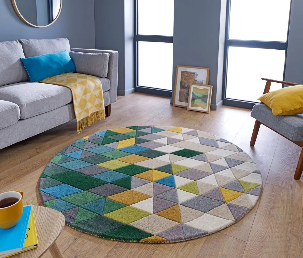 Ručne všívaný kusový koberec Illusion Prism Green/Multi kruh, 160x160 (priemer) kruh, viacfarebná, obývacia izba, Flair Rugs