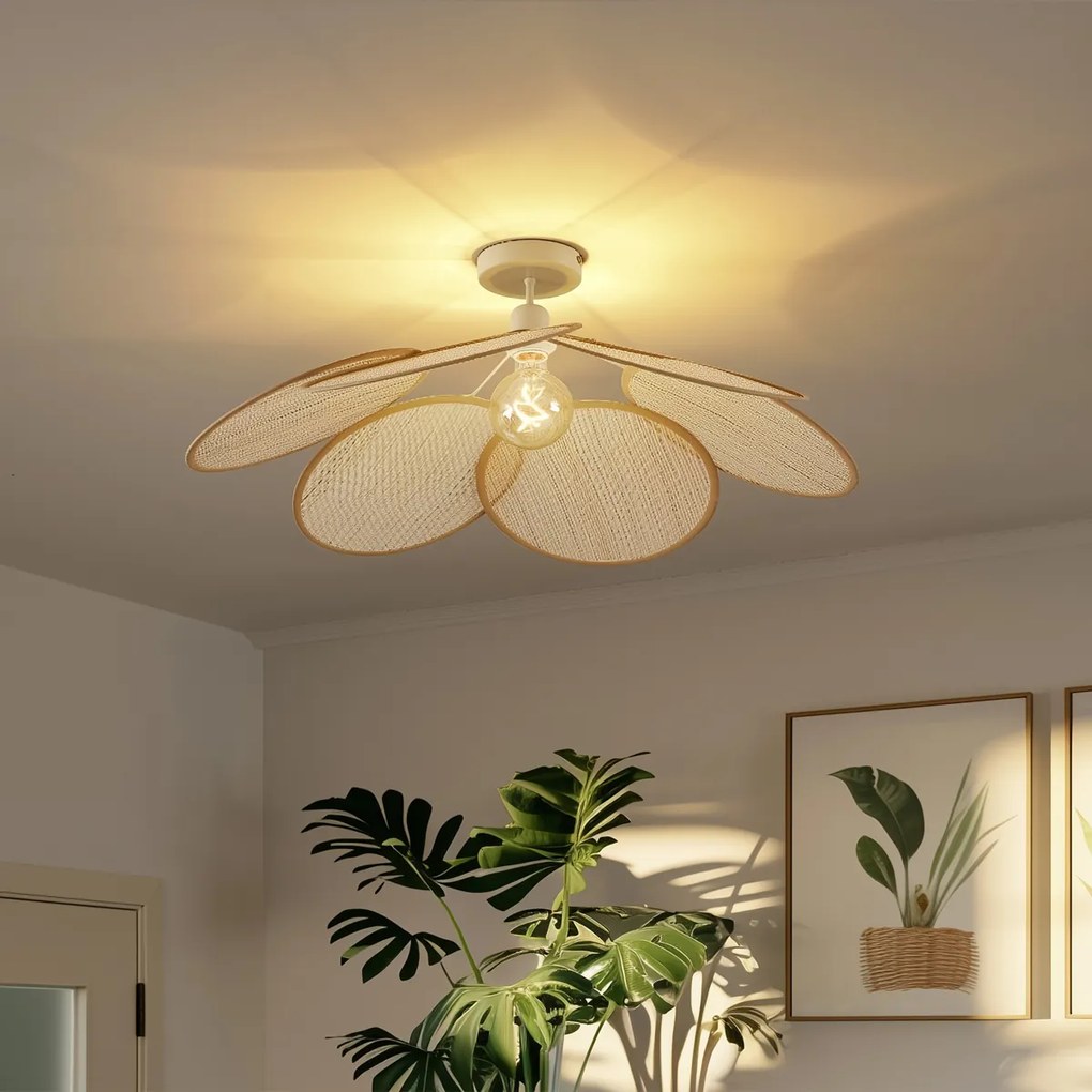 Japandi stropné svietidlo krémové s ľanovým tienidlom - Aisha